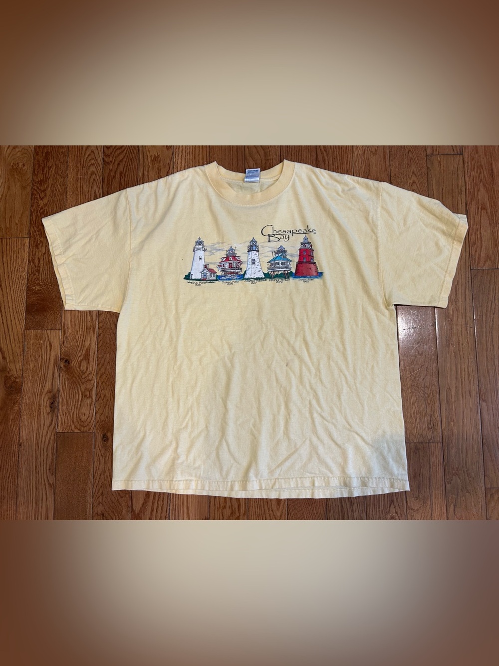 Chesapeake Bay Lighthouses T-Shirt Mens XL Yellow 100% Cotton Graphic Tee - Picture 2 of 11